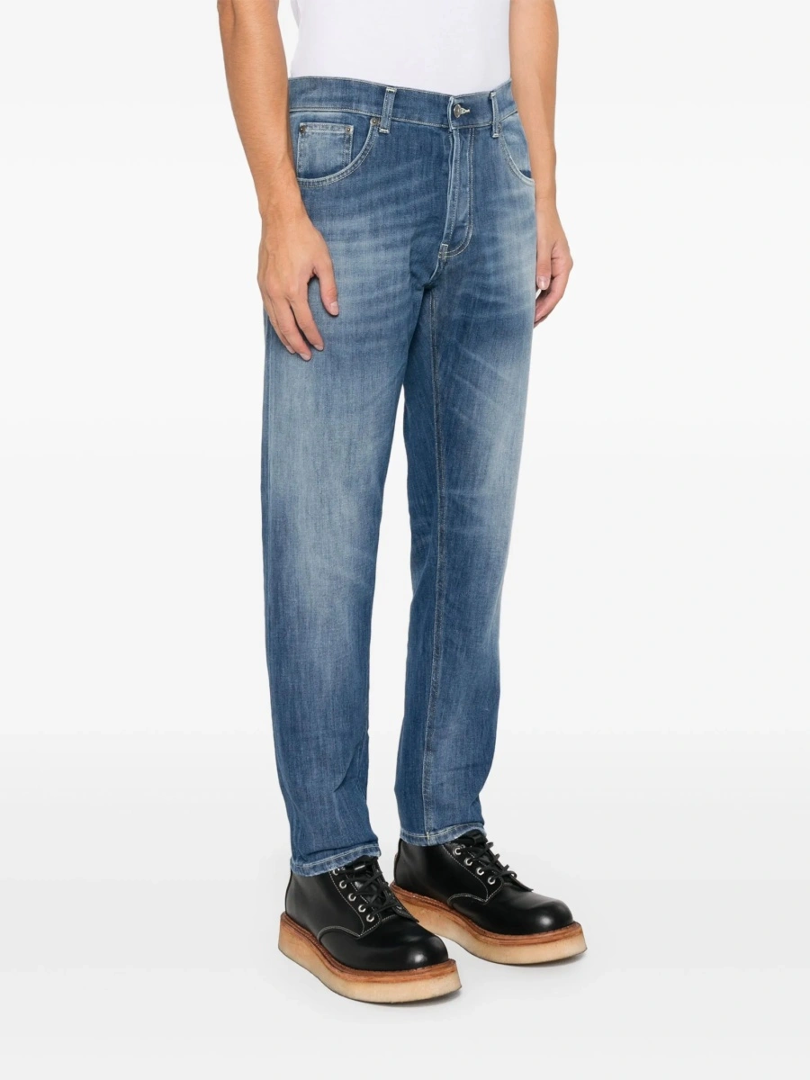 Blugi slim fit Dondup albastri din bumbac si multiester - Img 3