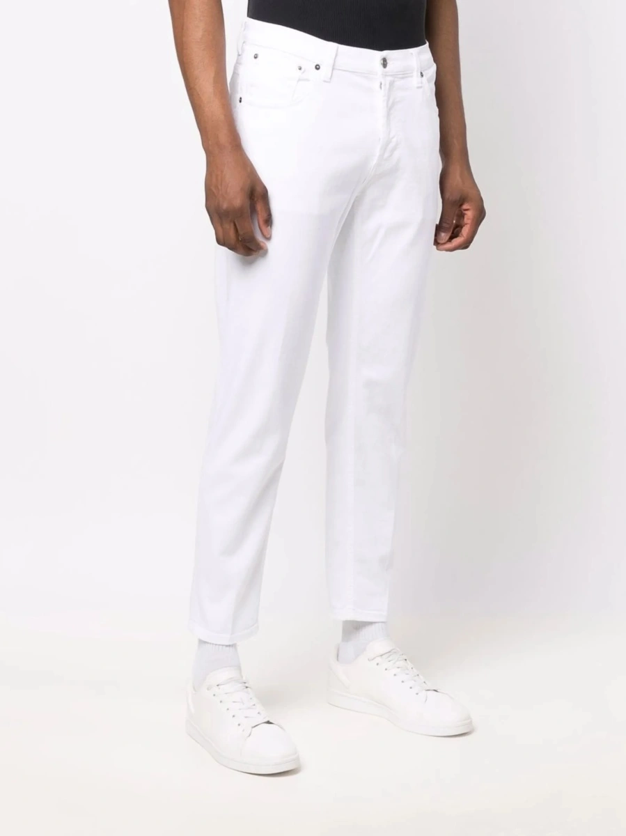 Blugi slim fit Dondup albi din polyester si bumbac - Img 3