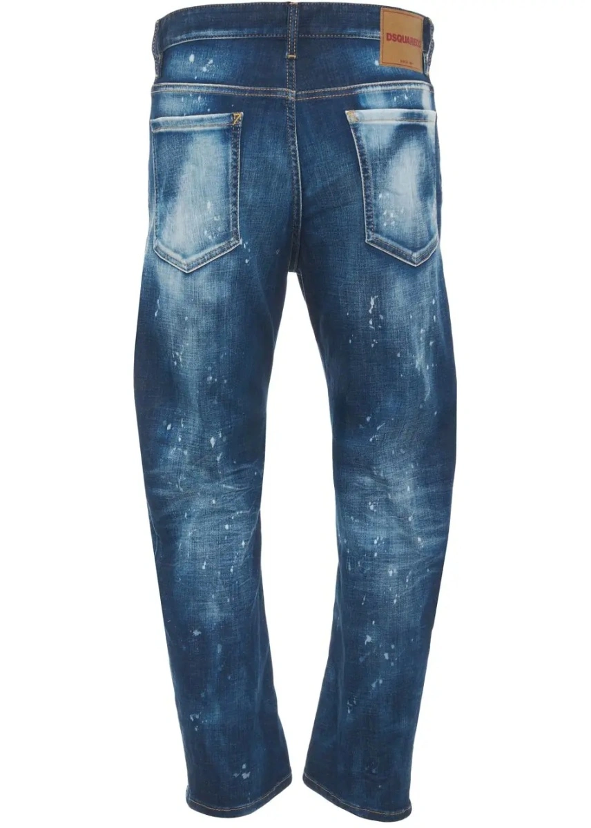 Blugi slim fit DSQUARED2 albastri din denim 'Bro Jean' - Img 4