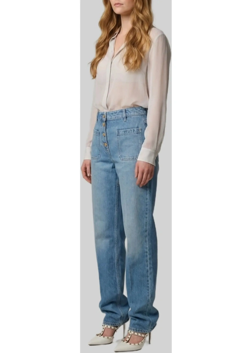 Blugi Valentino Garavani albastri din denim - Img 3