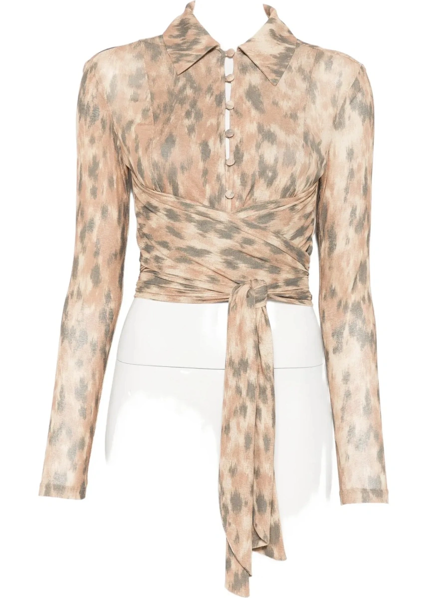 Bluza Printed marl mesh tie Blouse - Img 8