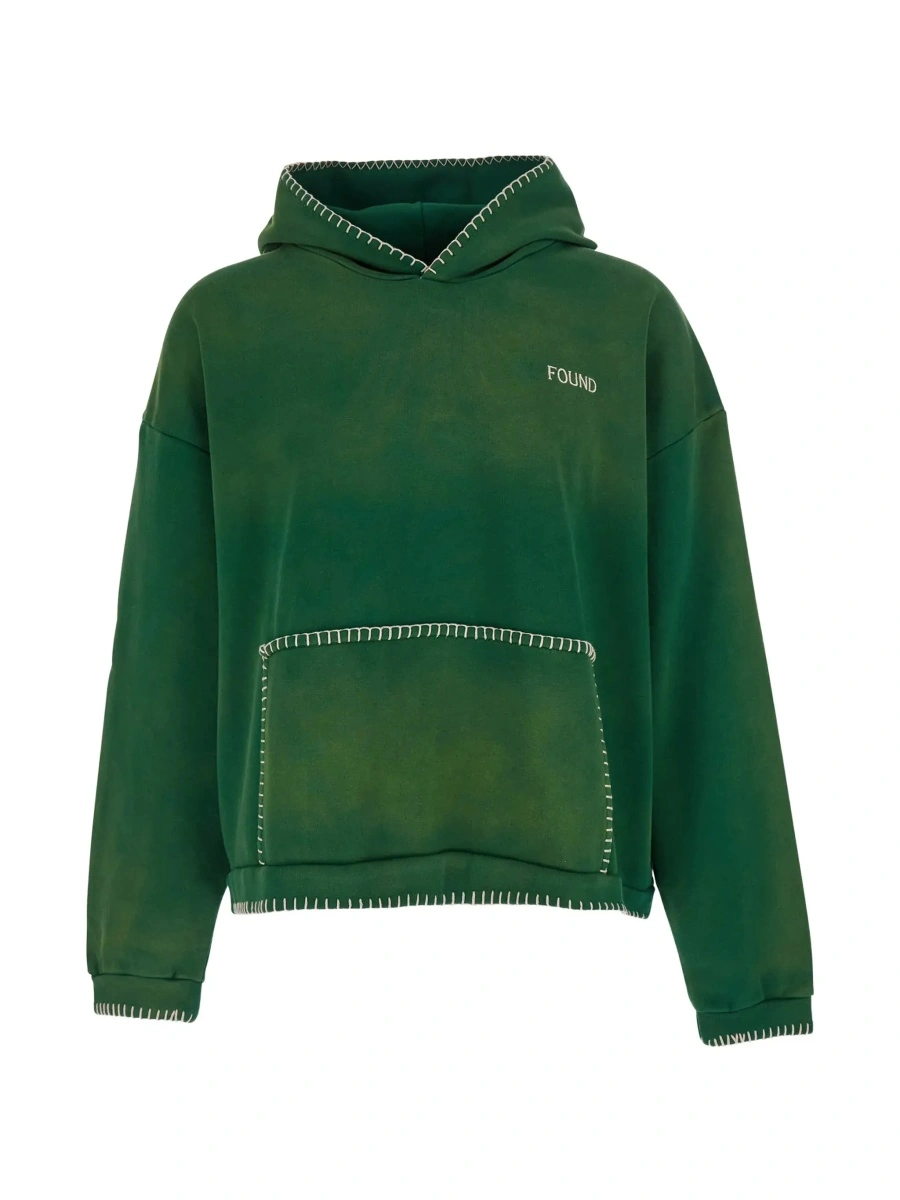 Bluza trening Green hoodie with fixed hood and logo lettering on the front in cotton for men - Img 6
