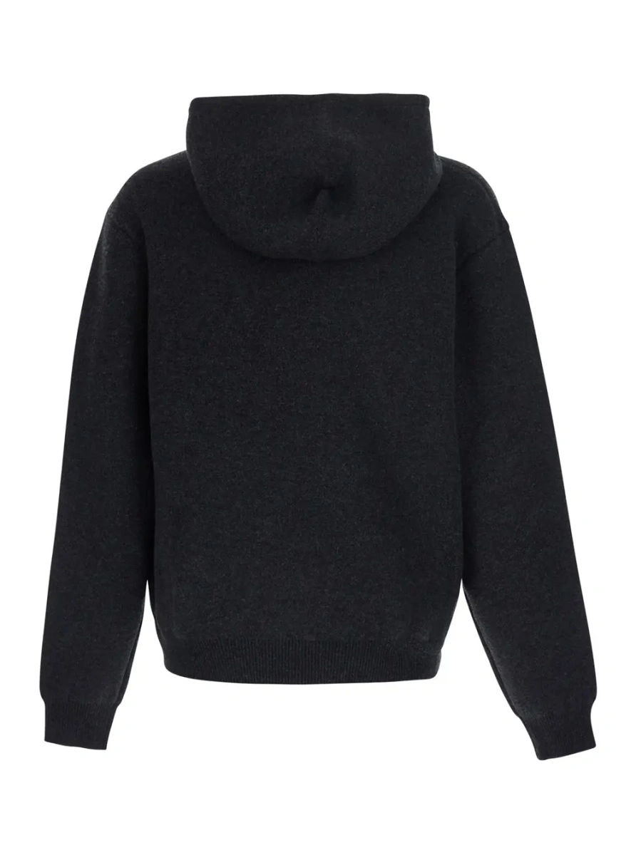 Bluza trening Grey men's cashmere hoodie with embroidered logo on the front - Img 2