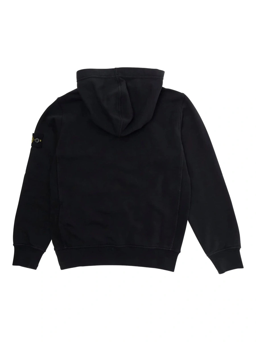 Bluze Blue Hoodie with Fixed Hood and Logo Patch on Sleeve in Cotton for Kids - Img 4