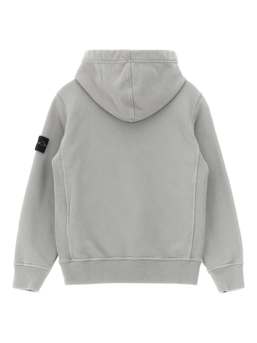 Bluze Grey Hoodie with Fixed Hood and Logo Patch on the Sleeve in Cotton Boy - Img 4