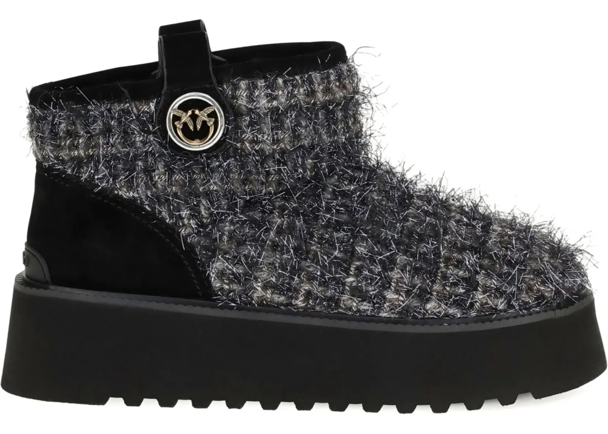 Bocanci casual Pinko gri din tweed si lurex - Img 6
