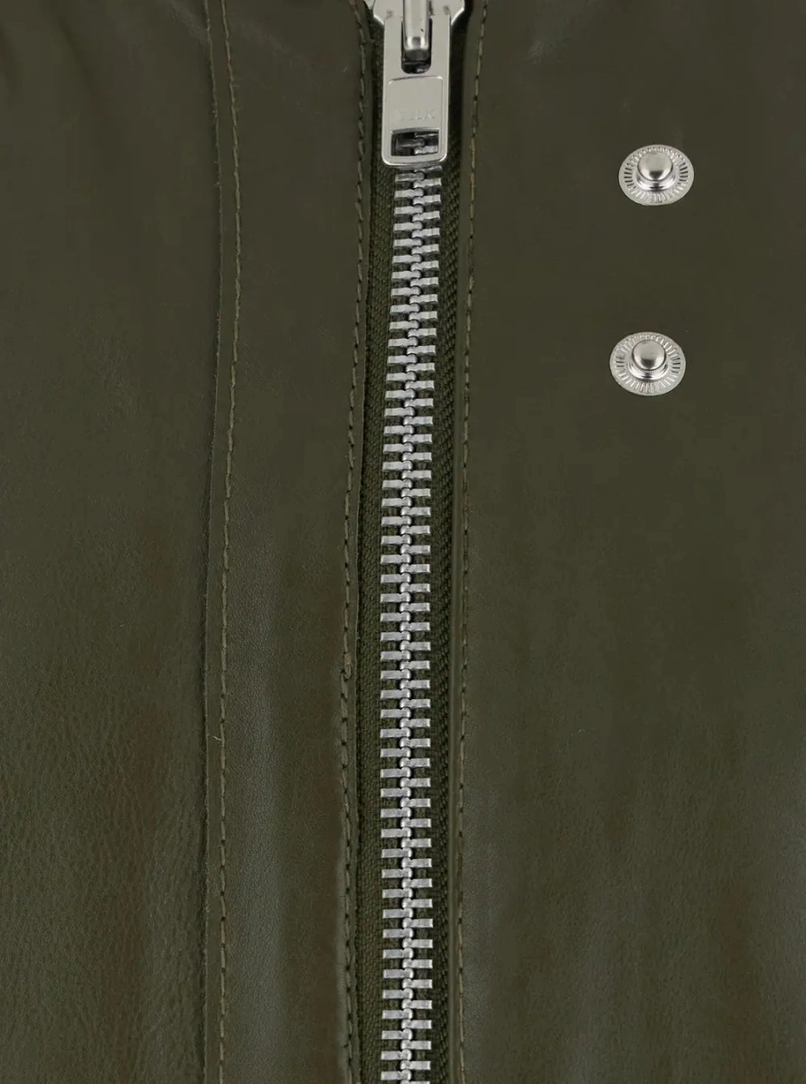 Bomber Bomber Jacket with Two Welt Pockets on the Front in Green Leather for Men - Img 3