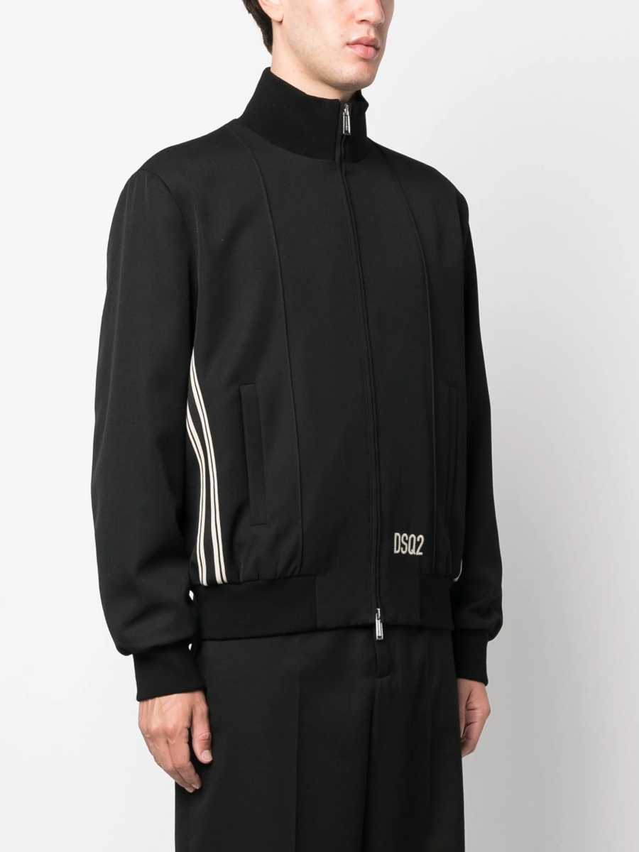 Bomber jacket DSQUARED2 neagra din polyester si lana - Img 3