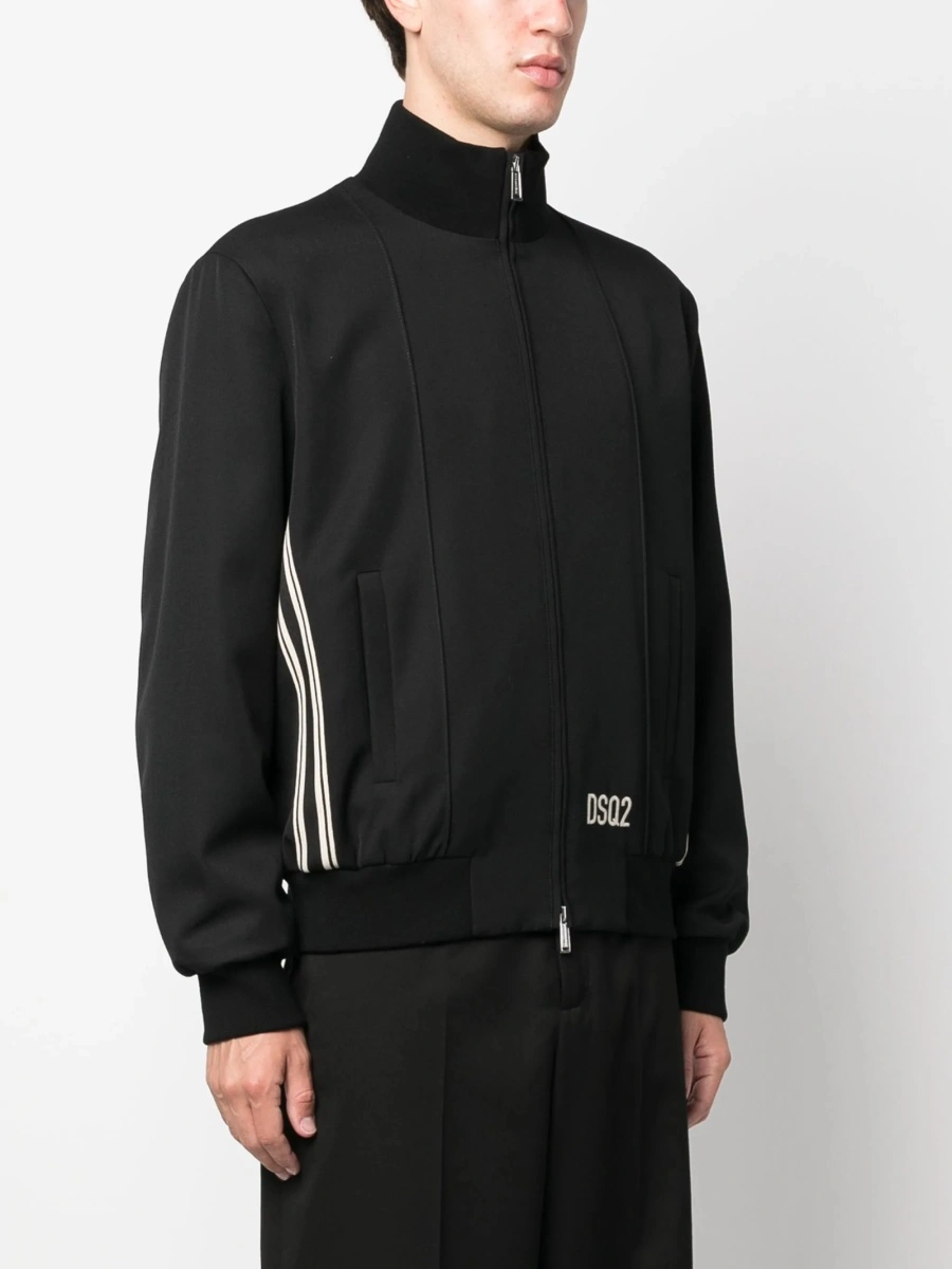 Bomber jacket DSQUARED2 neagra din polyester si lana - Img 3