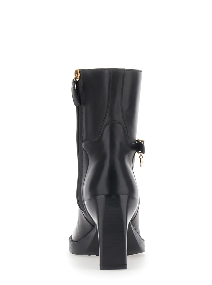 Botine Black Ankle Boots with High Heel and Buckle Strap in Leather for Women - Img 4
