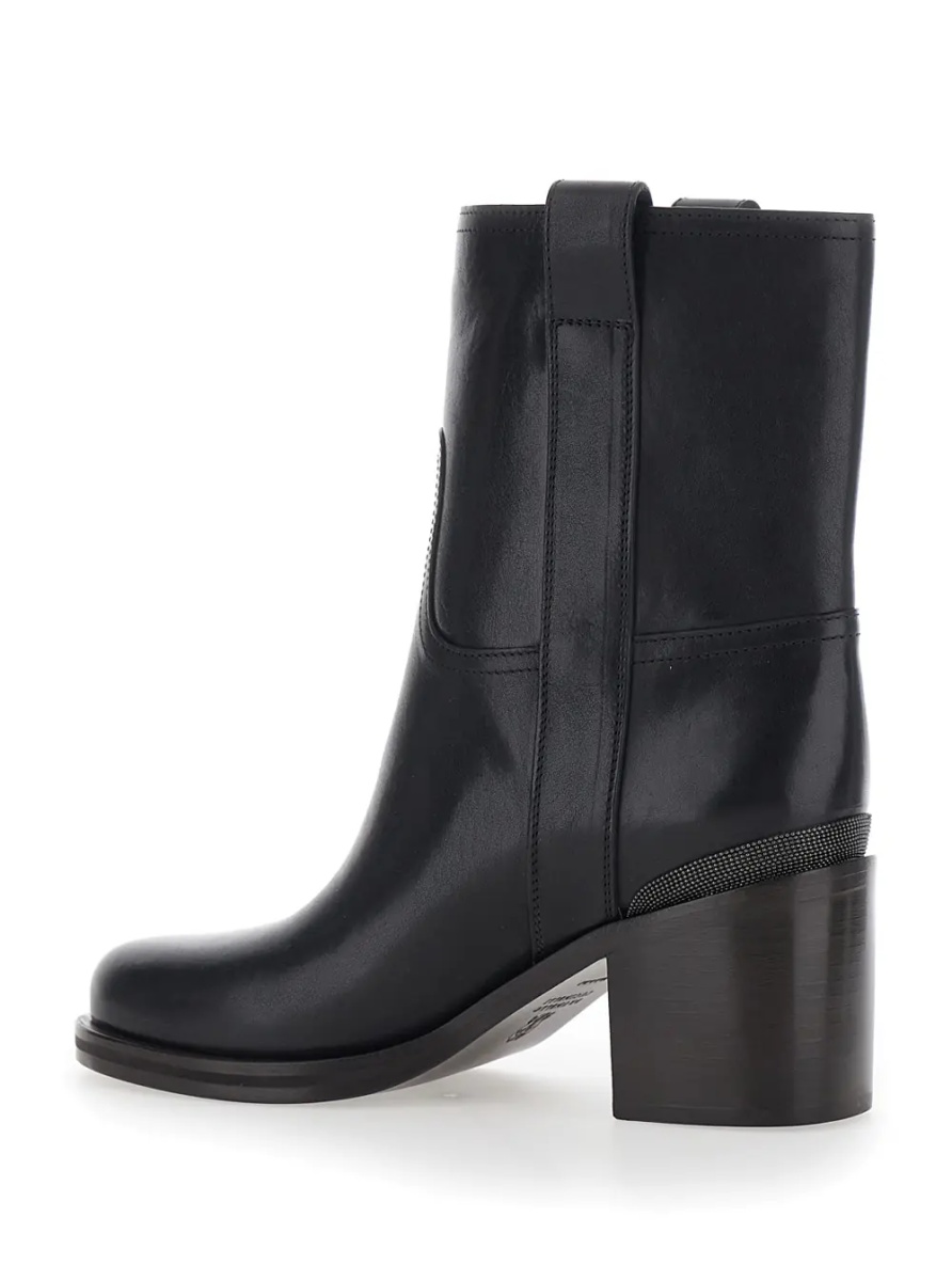 Botine Black ankle Boots with Monile detail on the back in Leather for Women - Img 3