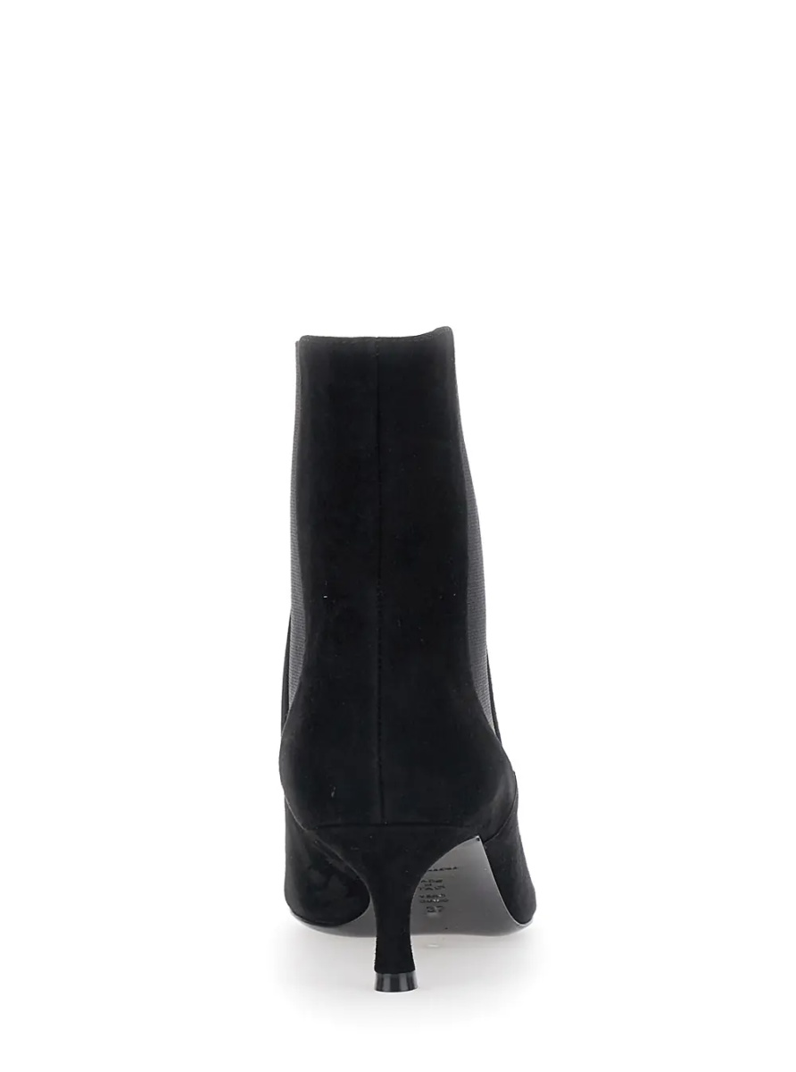 Botine black Low-heeled ankle boots with elastic bands in suede for women - Img 4
