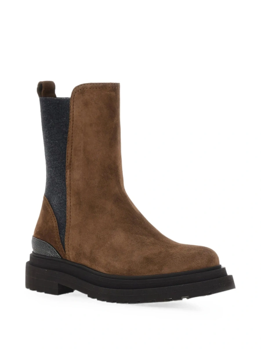 Botine brown ankle boots with Monile detail on the back in suede for women - Img 5