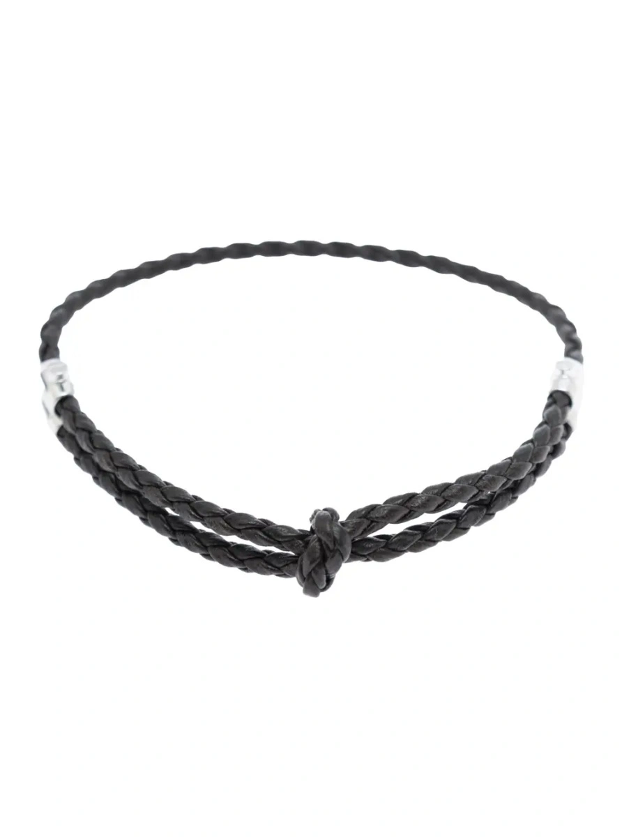 Bratari Metallic Bracelet with Intrecciato Design and Sliding Closure in Leather and Silver Man - Img 2