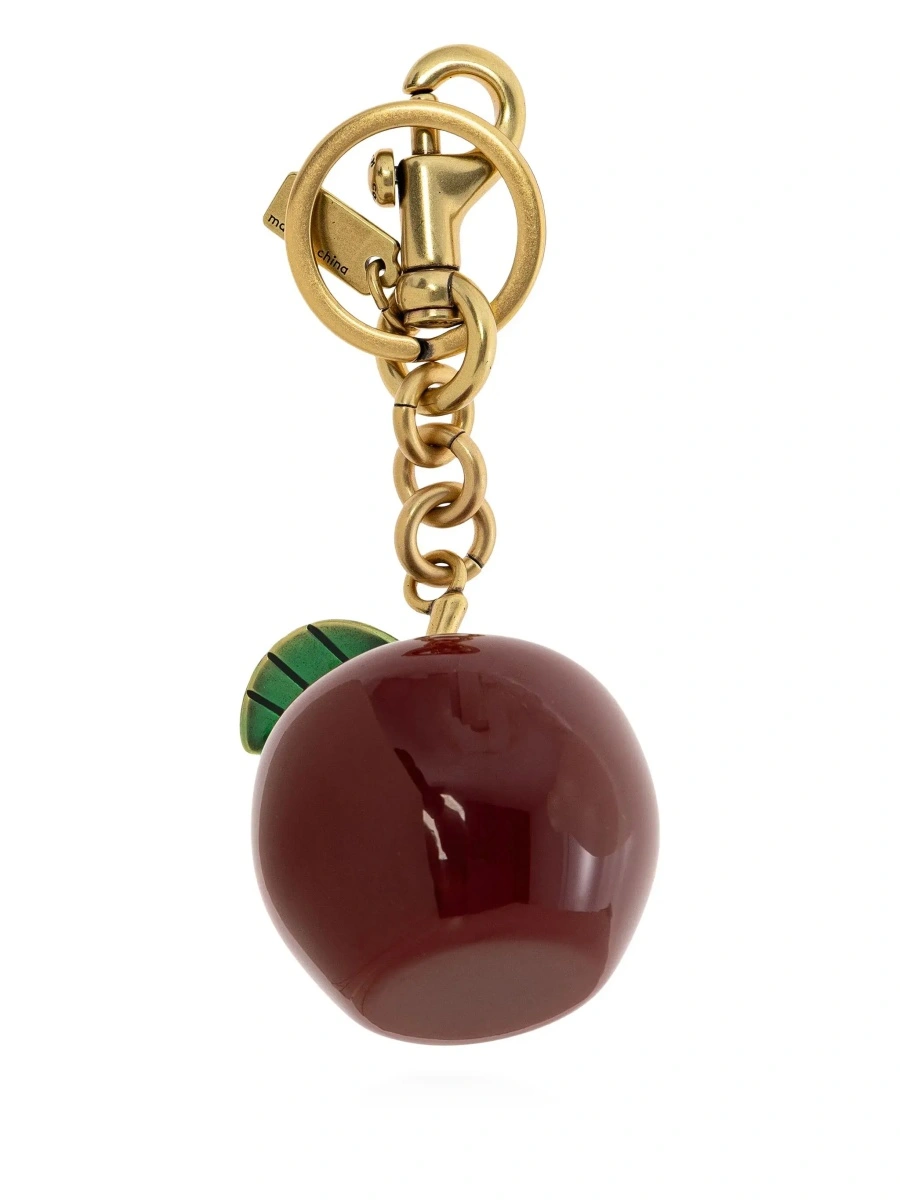 Brelocuri gold and red Keychain with apple shape and embossed logo in metal for women - Img 3