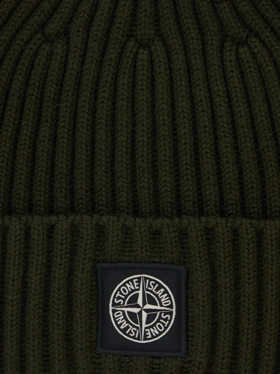 Caciula Green Beanie with Ribbed Design and Logo Patch on Front in Wool Boy - Img 5