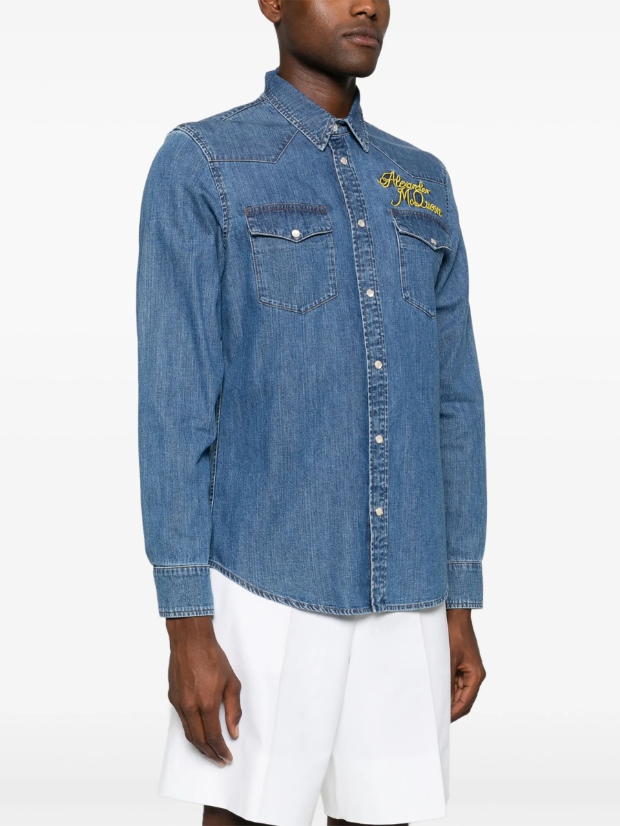 Camasa Alexander McQueen albastra din bumbac si polyester - Img 3