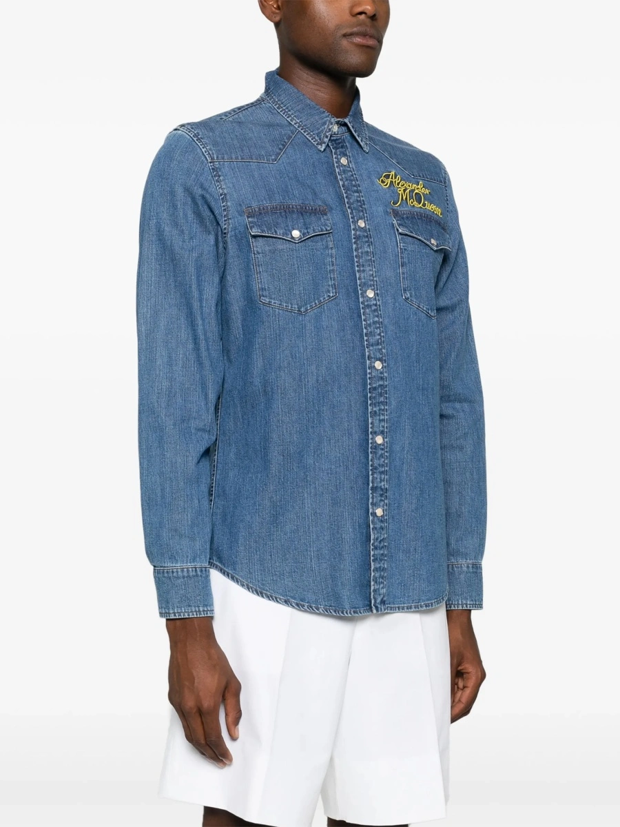 Camasa Alexander McQueen albastra din bumbac si polyester - Img 3
