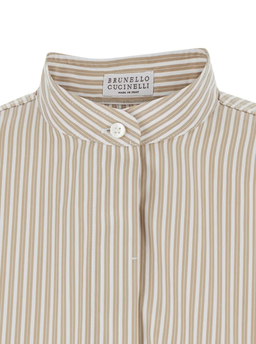 Camasa Beige Shirt with Button Collar and All-Over Striped Motif in Cotton for Women - Img 3
