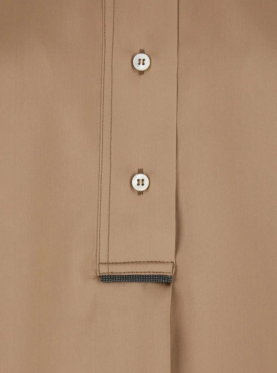 Camasa Beige Stretch Silk Button Down Collar Shirt for Women - Img 3