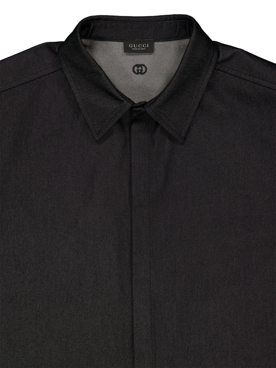 Camasa Black Shirt with pointed collar and tone-on-tone GG logo on the back in Denim for Men - Img 5