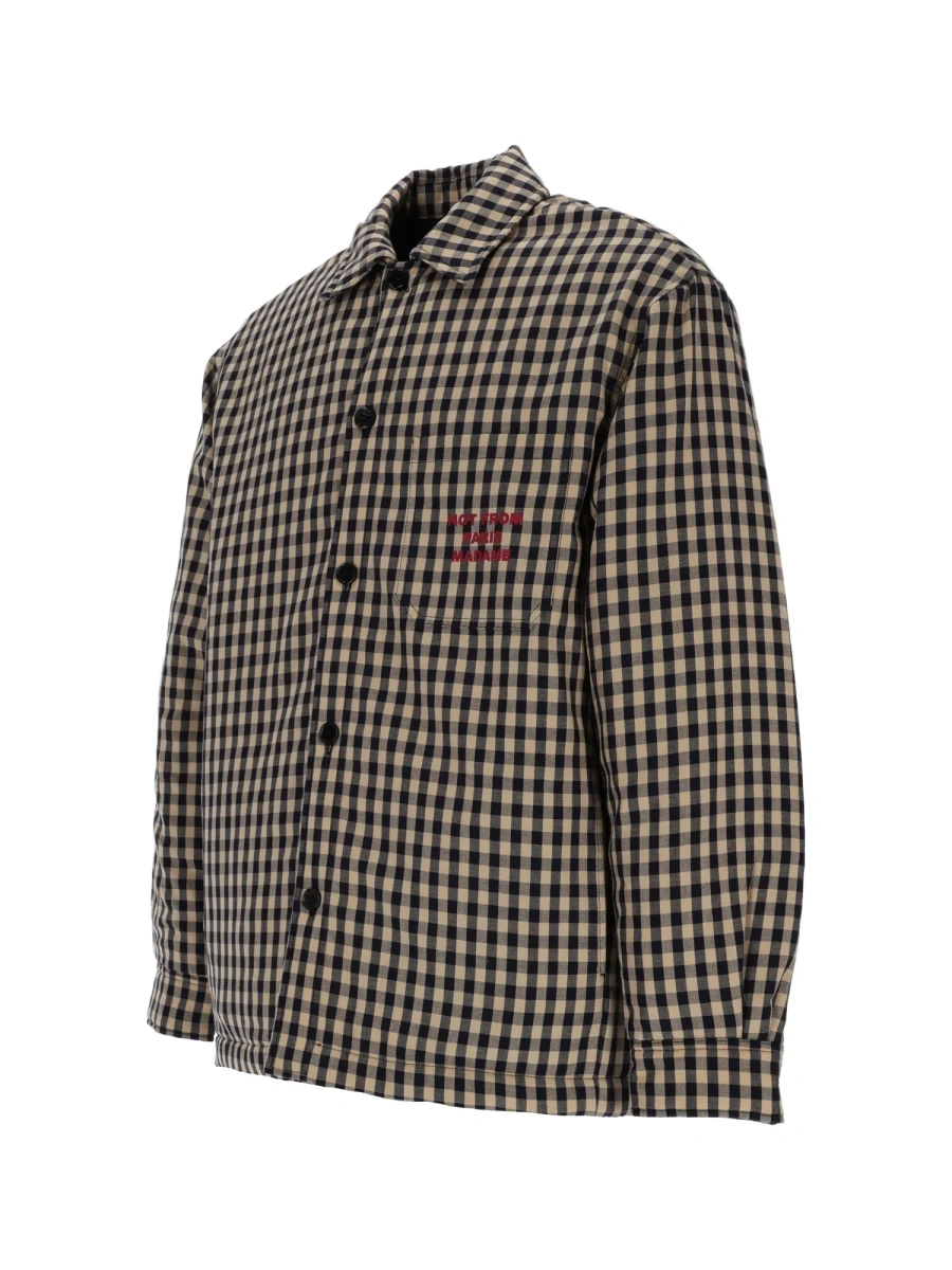 Camasa casual BEIGE Check Overshirt With Slogan - Img 2
