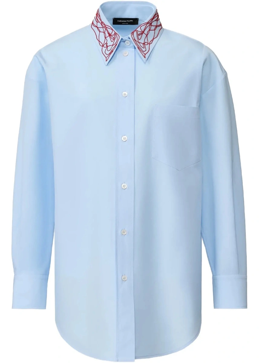 Camasa casual Boyfriend poplin Shirt with embellished collar - Img 8
