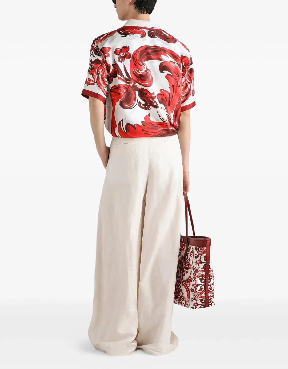 Camasa casual Maiolica print Hawaii Shirt in silk twill - Img 5