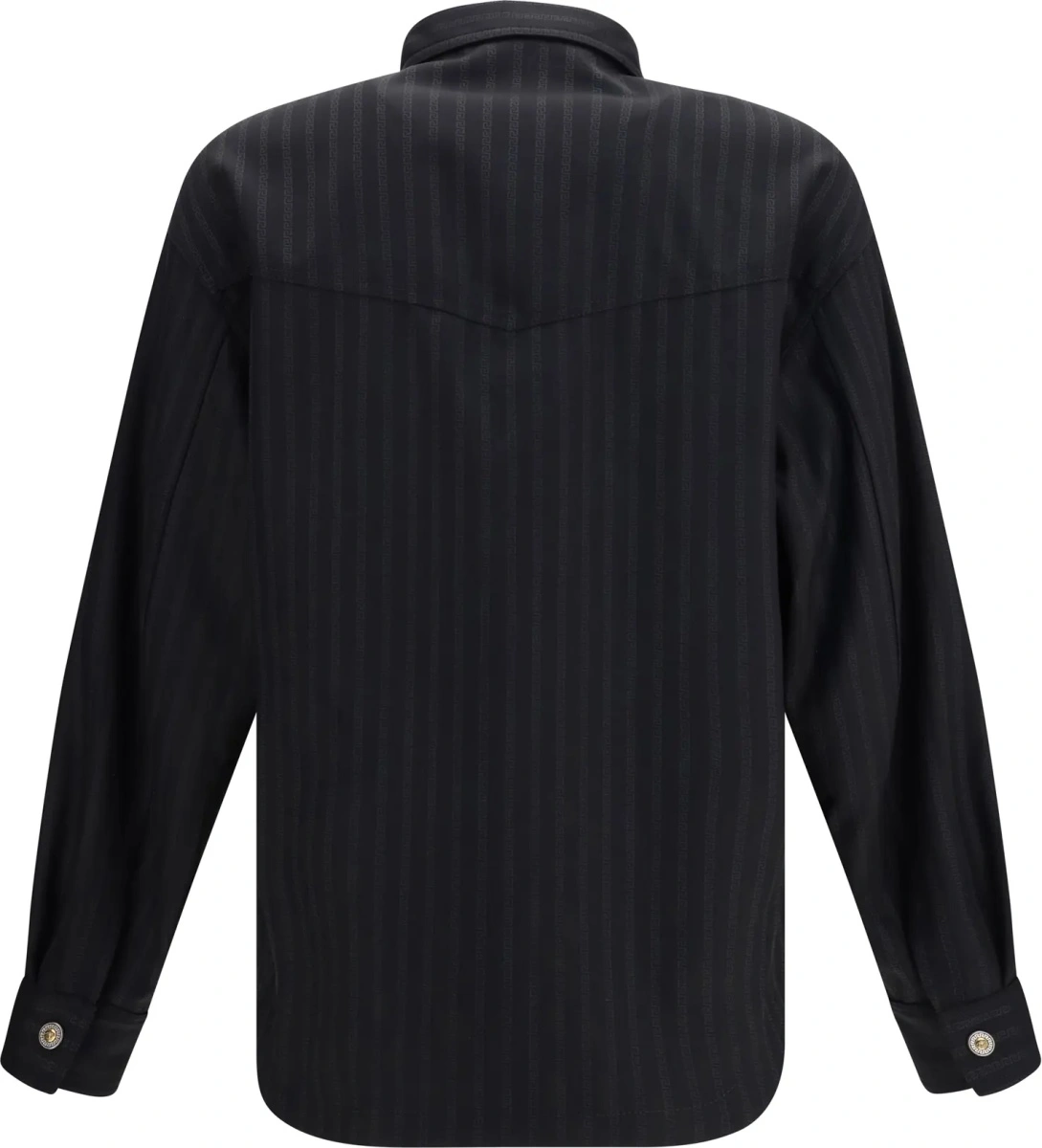 Camasa casual Versace 'Greca' neagra din jacquard si lana - Img 2