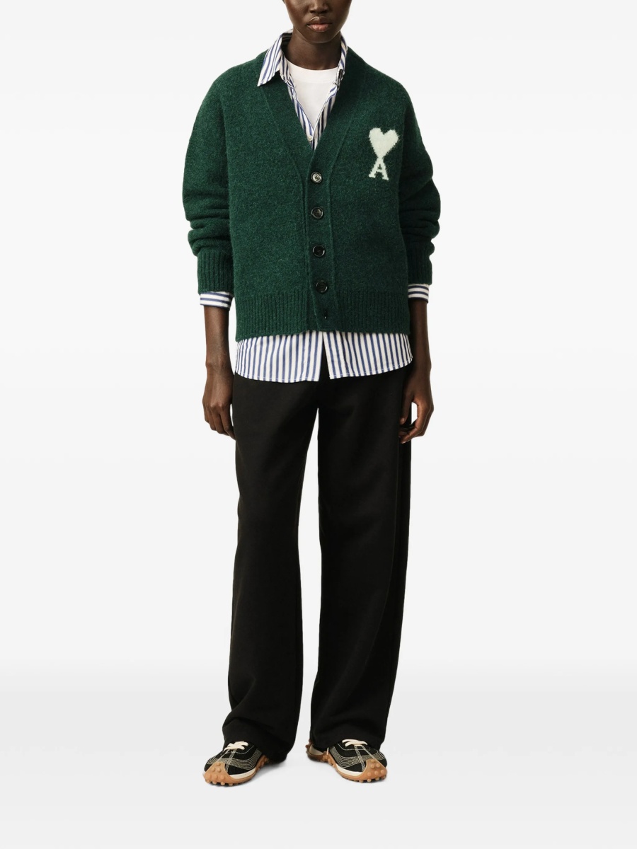 Cardigan AMI Paris ami de coeur verde din alpaca si poliamida - Img 3