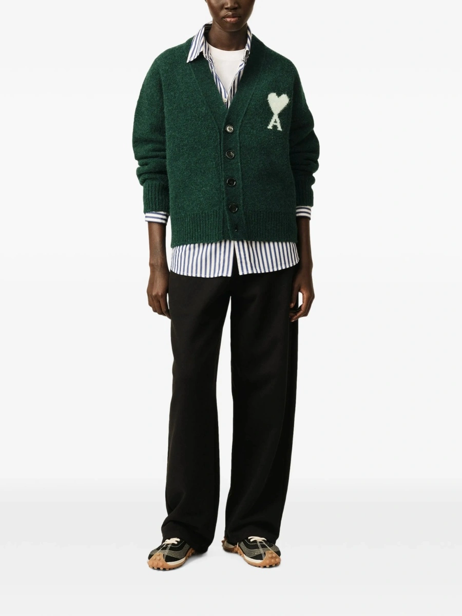Cardigan AMI Paris ami de coeur verde din alpaca si poliamida - Img 3