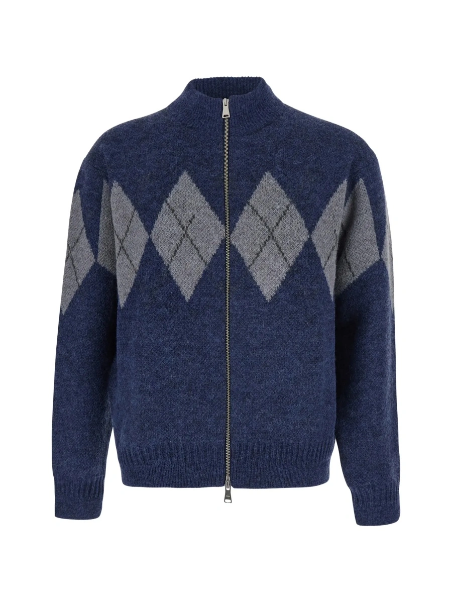 Cardigan Blue High-neck cardigan with argyle motif on front and back in Tech Fabric for men - Img 6
