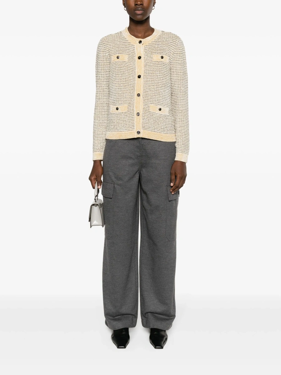 Cardigan Tory Burch neutru din fibre metalice si vascoza - Img 2