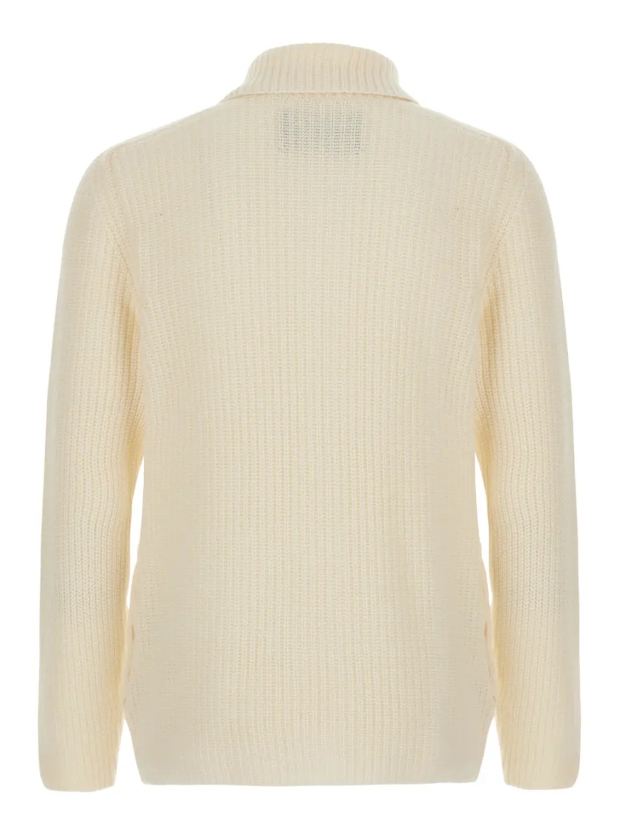 Cardigan White Cardigan with zip closure and ribbed design in Blend wool for men - Img 2