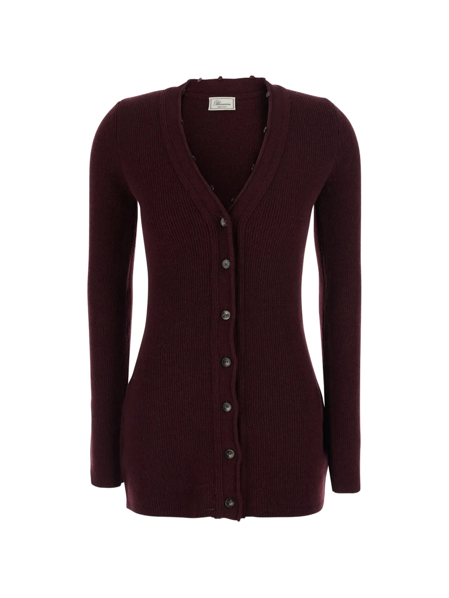 Cardigane Bordeaux Cardigan with V Neck and Removable Fur Collar in Wool for Women - Img 6