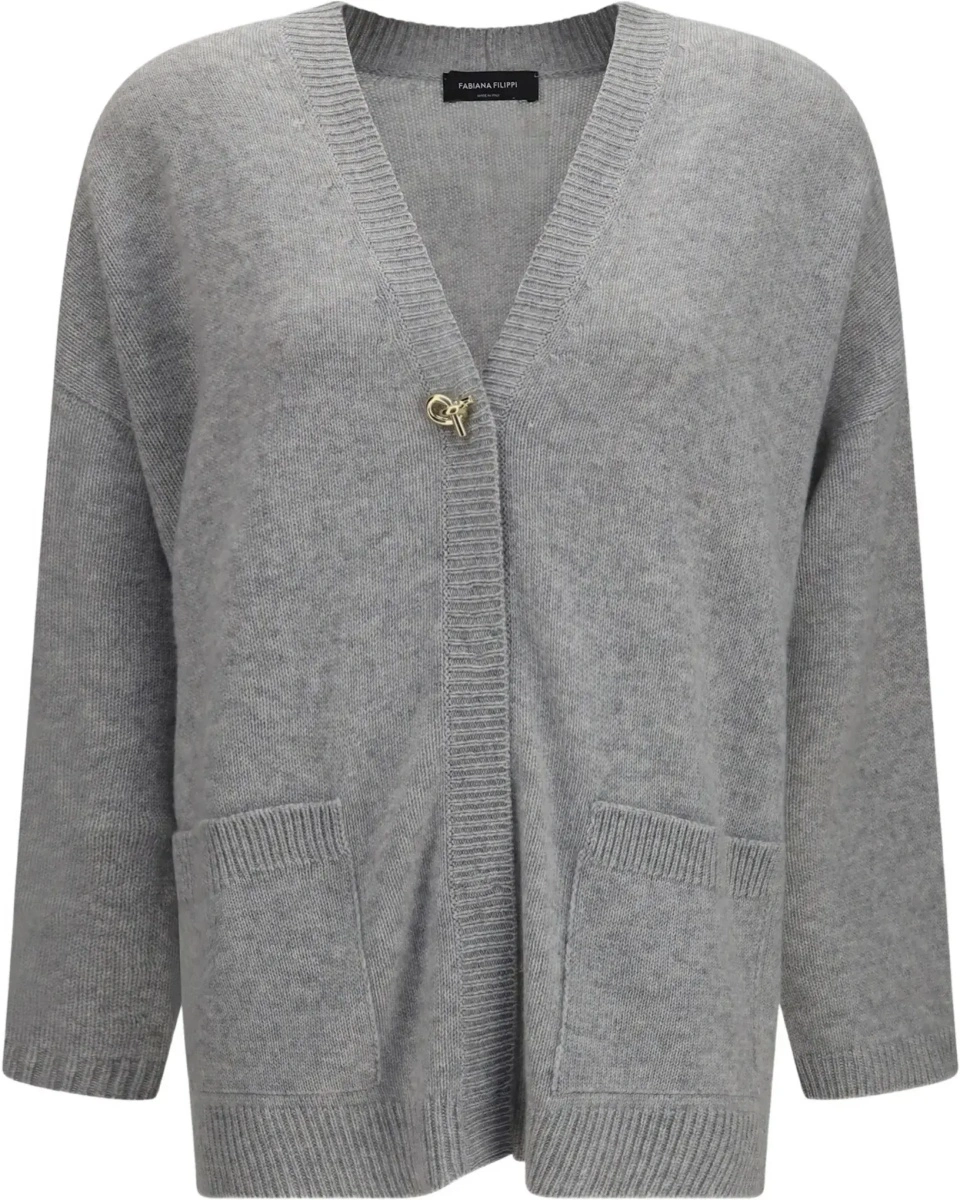 Cardigane Cashmere Cardigan with V-neck and knot button - Img 6