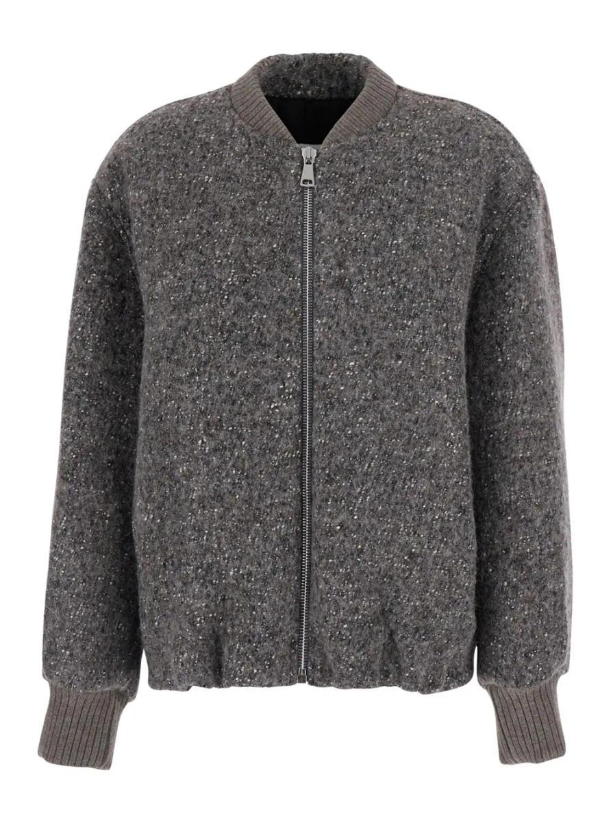 Cardigane Grey cardigan with bomber collar and elasticated hem in wool blend for women - Img 3