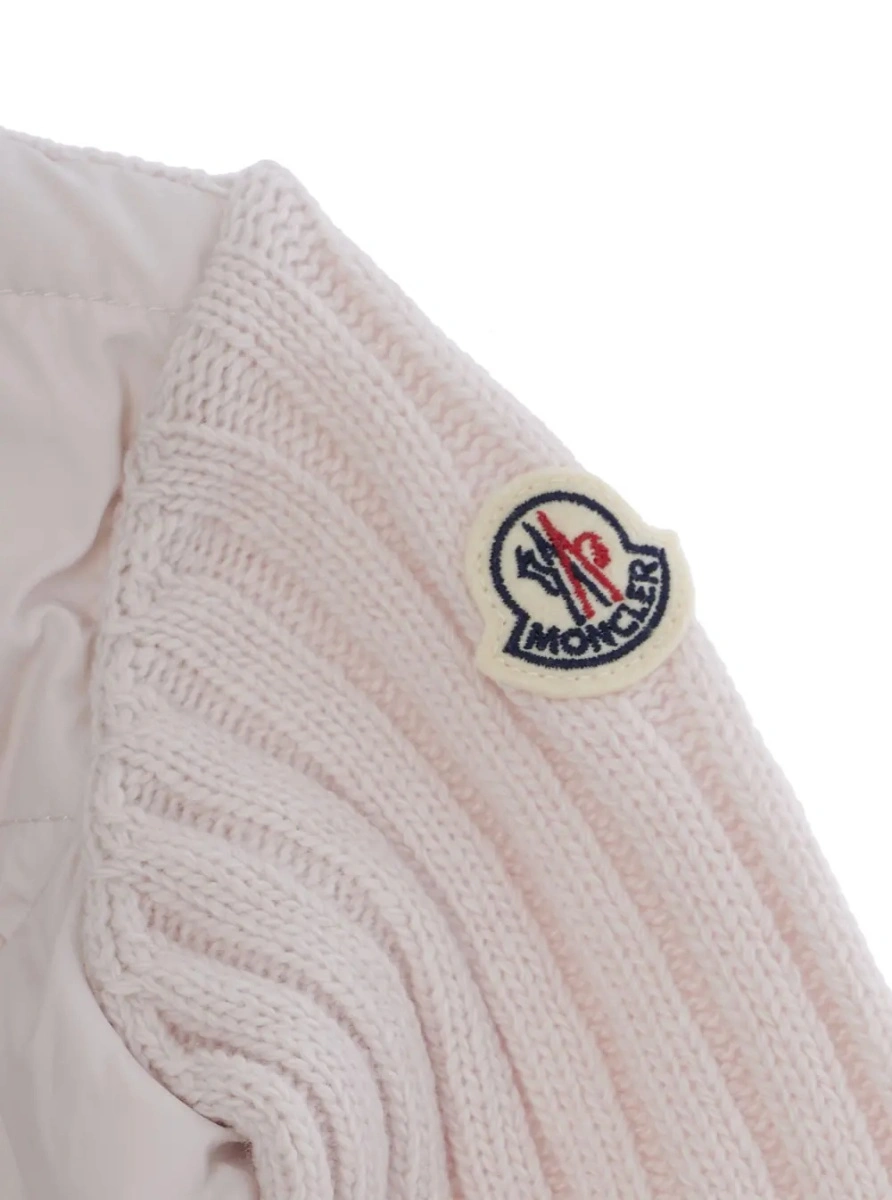 Cardigane pink Cardigan with high collar and logo patch on the sleeve in fabric and wool baby - Img 3