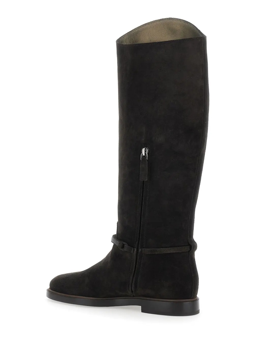 Cizme brown Boots with Monile detail on the side in suede for women - Img 3
