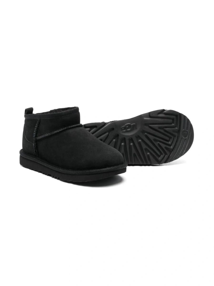 Cizme UGG 'Ultra Mini' Black Suede Ankle Boots with Tone-on-Tone Stitching and Flat Rubber Sole, Black, Girl - Img 5