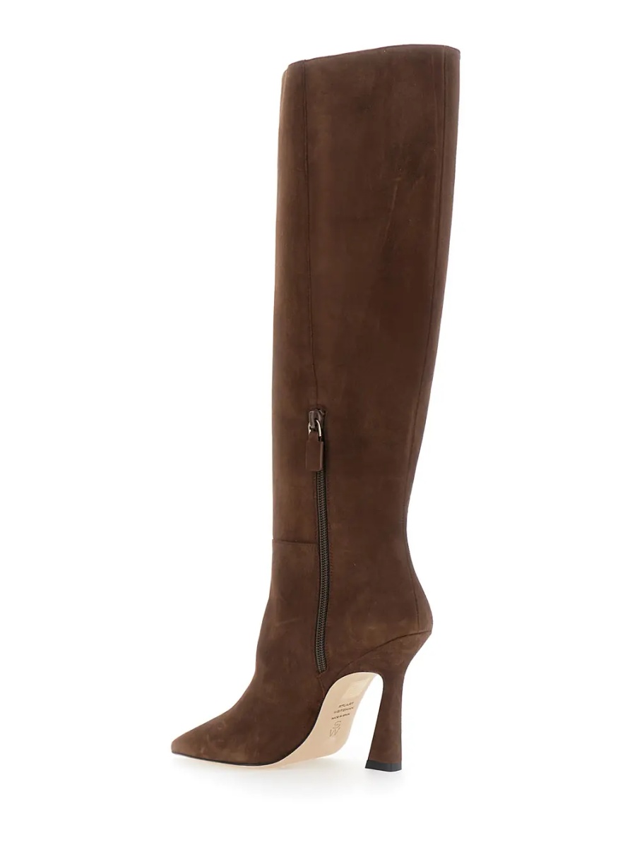 Cizme 'Vinnie' Brown knee-high boots with high heel and pointed design leather for women - Img 3