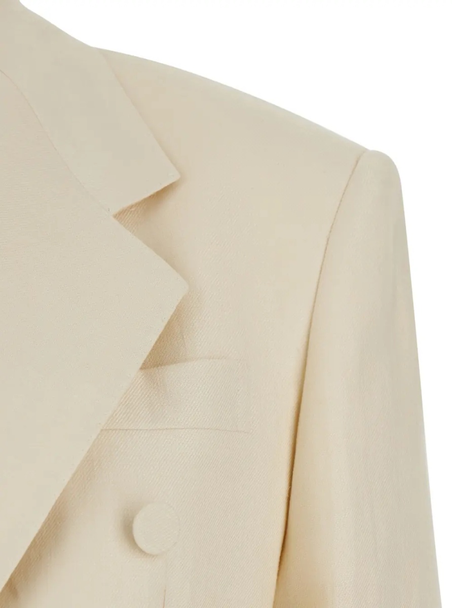 Costum White Double-breasted Suit with Notched Revers in Linen for Women - Img 3