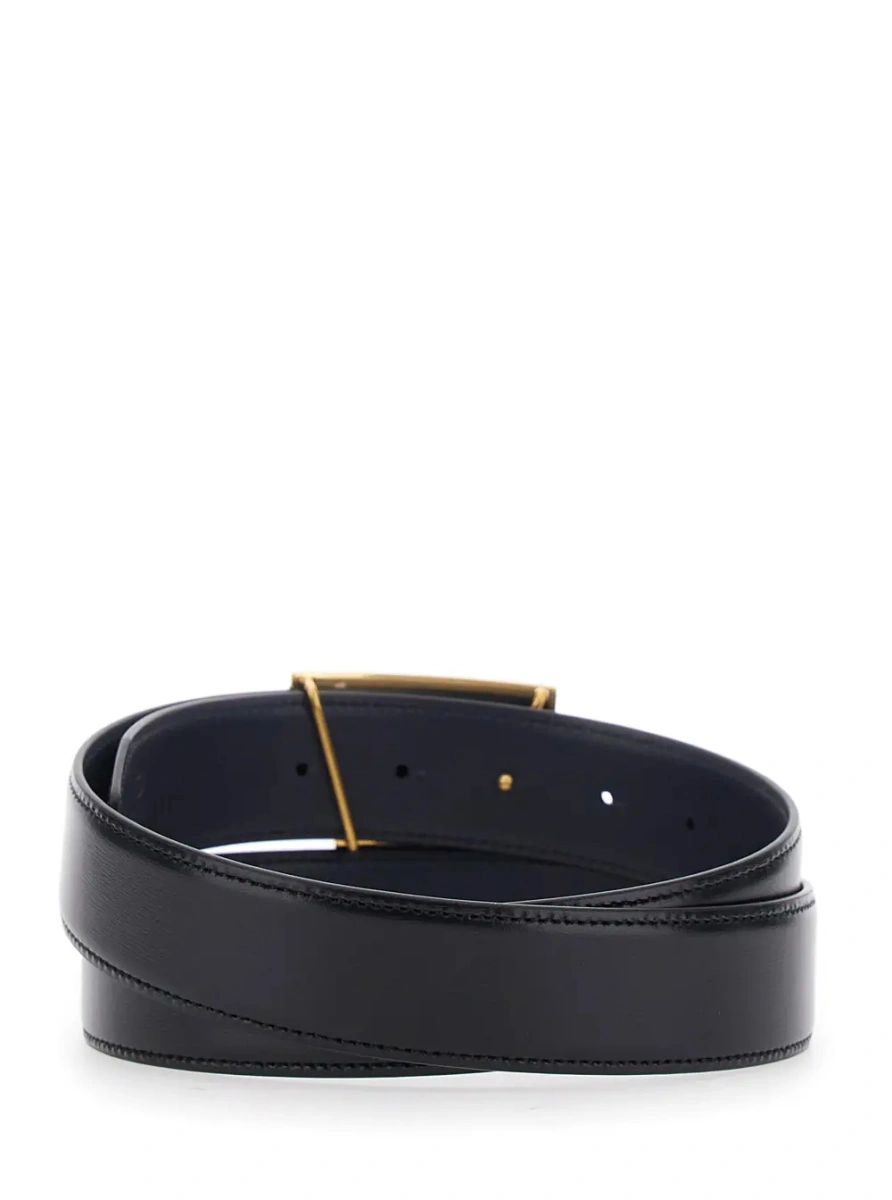 Curea Black Belt with T buckle in smooth leather for men - Img 2