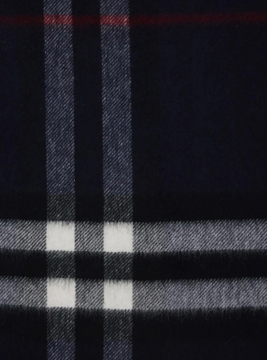 Esarfa Blue Scarf with Fringed Edges and All-Over Check Motif in Cashmere for Women - Img 2