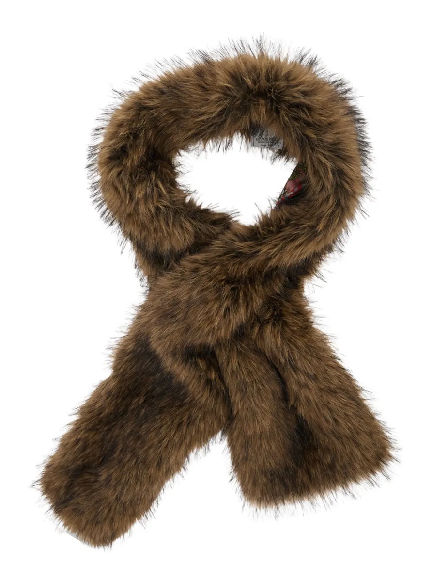 Esarfa Brown scarf with wraparound design in ecofur for women - Img 2