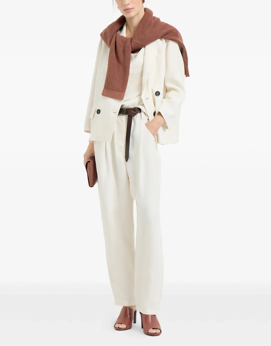 Fluid twill Jacket in viscose and linen with monile - Img 2