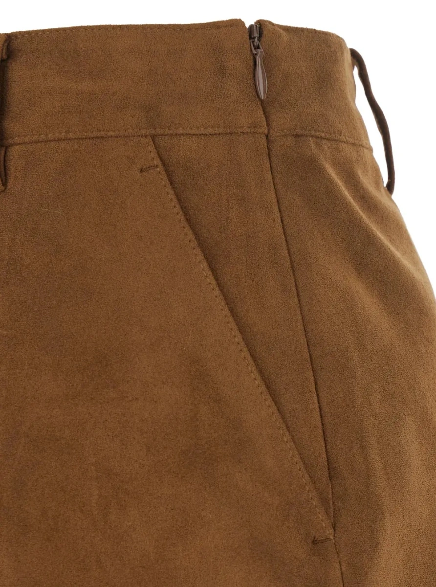 Fusta brown Mini skirt with side zip closure and logo lettering on the side in eco-leather for women - Img 3