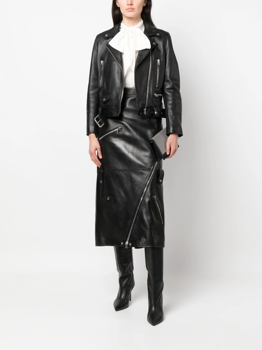 Fusta cu talie inalta Alexander McQueen neagra din piele - Img 2