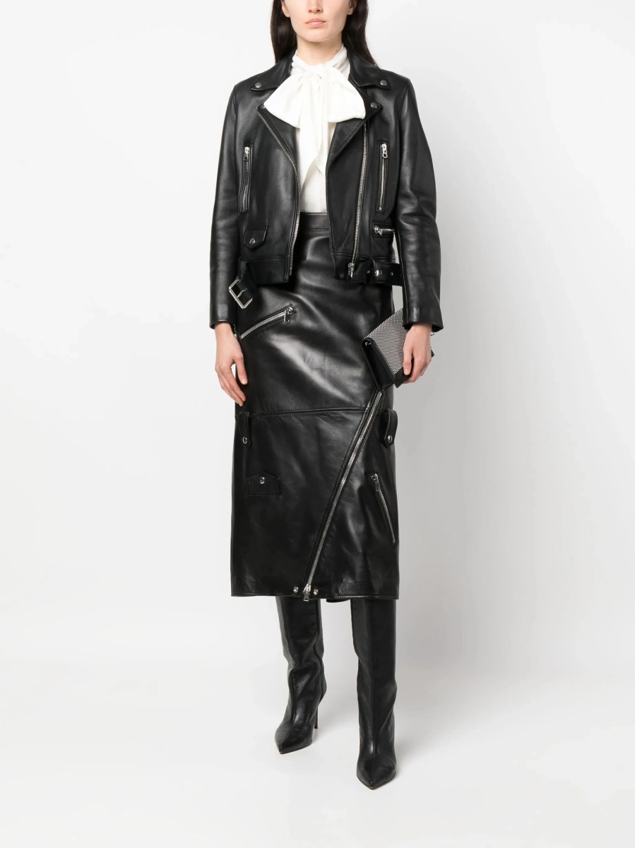 Fusta cu talie inalta Alexander McQueen neagra din piele - Img 2