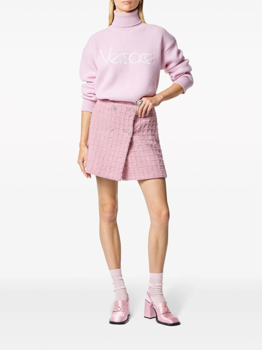 Fusta cu talie inalta Versace roz din mohair si lana - Img 2
